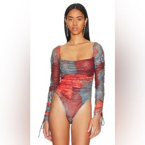 Andrea Iyamah Paro Mesh Bodysuit Thong Swimwear Women’s Size XL